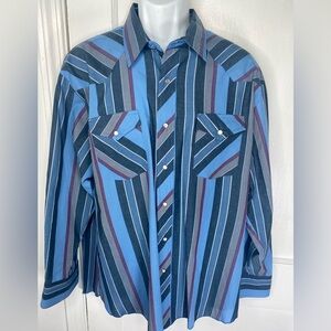 Vintage Wrangler Western Pearl Snap Striped Blue & Purple Button-Up Shirt